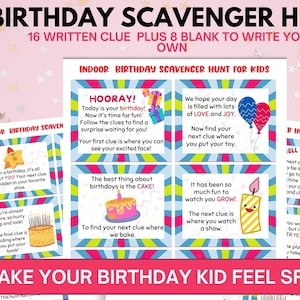 Caça ao tesouro de aniversário para crianças, Cartões de dicas de caça ao tesouro de aniversário, Jogos para imprimir de aniversário para crianças, Enigmas para presente de aniversário para crianças