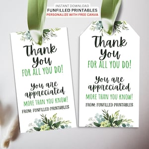 Plantilla de etiqueta de regalo de agradecimiento, etiqueta de agradecimiento a los empleados, etiqueta de agradecimiento al maestro del personal, etiqueta de agradecimiento del equipo de enfermería voluntaria imprimible