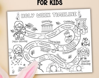 Holy Week Timeline Coloring Page For Kids, Printable Holy Week Craft, Easter Story Activity, Palm Sunday School Lesson, Easter Coloring LDS