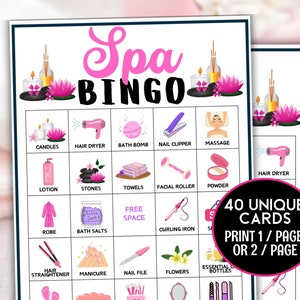 40 cartes de bingo au spa, jeux de fête au spa, jeu de fête d'anniversaire d'adolescents préados, jeu de journée au spa, soirée cocooning, soirée manucure, pédicure