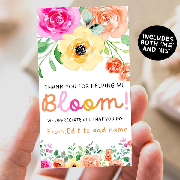 Floral Thank You Gift Tags, Thanks For Helping Us Bloom Teacher Appreciation Tag, Spring Flowers Gift Tag, Staff Volunteer Teacher Gift Tag