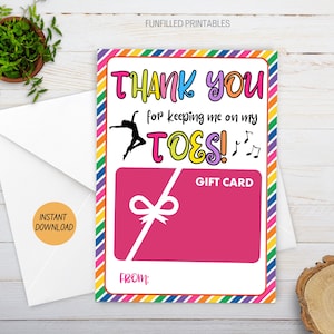 Dance Teacher Gift Card Holder, Printable Dance Teacher Thank You Card, Dance Teacher Appreciation Gift, Ballet Tap Jazz Hip Hop Dance Class