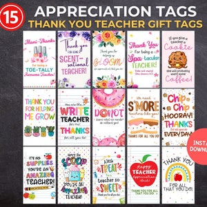 Teacher Appreciation Tags Bundle, Teacher Thank You Tags, Thank You Teacher Gift Tags, Teachers Week Tags, End Of Year Gift For Teacher Bulk