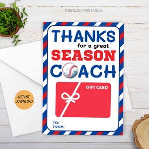 Regalo di ringraziamento per allenatore di baseball, porta carte regalo stampabile per allenatore di baseball, regalo di apprezzamento per allenatore di squadra di baseball, allenatore di ringraziamento di baseball