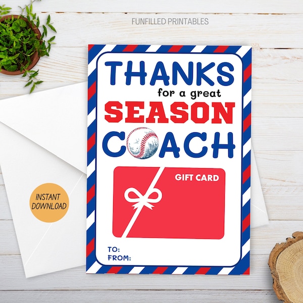 Baseball Coach Thank You Gift, Baseball Coach Gift Card Holder Printable, Baseball Team Coach Appreciation Gift, Baseball Thank You Coach