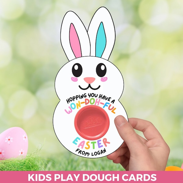 Easter Play Dough Gift Tag Printable, Easter Bunny PlayDough Holder, Play Doh Easter Class Gifts, Non Candy Kids Easter Playdoh Favor Tags