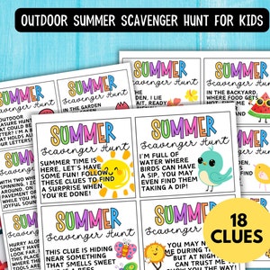 Schnitzeljagd im Freien für Kinder Sommer, lustige Sommer-Schatzsuche-Hinweise, Sommer-Schnitzeljagd im Freien für Kinder, Sommeraktivität, Partyspiel