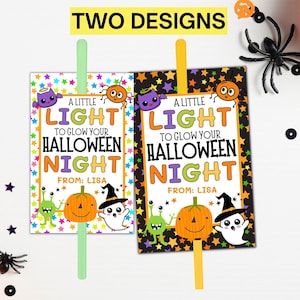 Étiquette de bâton lumineux Halloween, support de bâton lumineux de veilleuse d'Halloween, étiquette de faveur d'Halloween imprimable, cadeau de classe d'Halloween sans bonbon pour les enfants