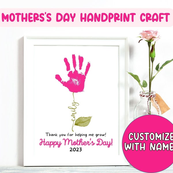 Mother's Day Handprint Craft personalized, Flower Handprint art with names, Mothers day craft from kids Child Toddler Baby handprint gift