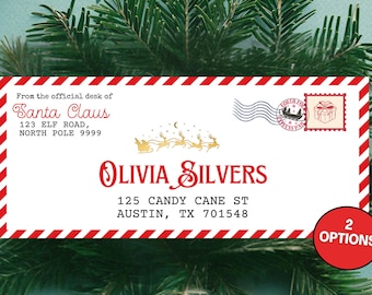 Bearbeitbare Weihnachtsmann-Umschlagvorlage, benutzerdefinierter Nordpol-E-Mail-Weihnachtsumschlag, Drucken auf dem Umschlag oder Erstellen Ihres eigenen, Canva-Personalisierten Weihnachtsmannes