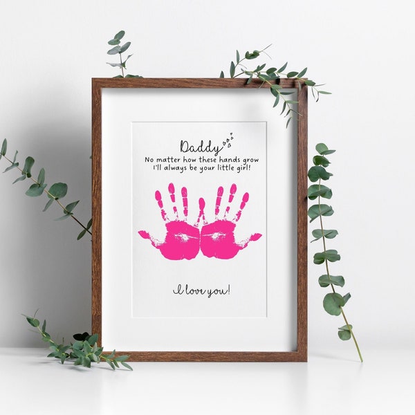 Printable Fathers day Handprint daddy gifts from kids preschoolers infants, Preschool craft, Daddys Little Girl/Boy Dad Birthday Gift