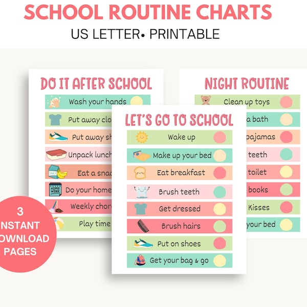 Kids Daily School Schedule Checklist, School Routine Chart, Morning and Evening Responsibility, Ready for School Chores, Task Checklist PDF