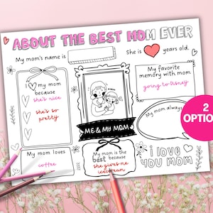 Happy Mother&#39;s Day Activity Sheet For Kids, All About Mom Printable Fill in The Blank Template Questionnaire, DIY Mother&#39;s Day Gift For Mom