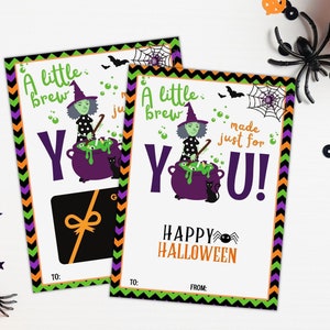 Titulaire de la carte-cadeau d’Halloween imprimable, carte-cadeau de café A Little Brew Just For You, cadeau d’enseignant, employé de l’équipe client, cadeau d’Halloween