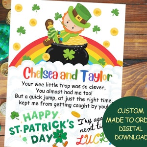 Printable Leprechaun Letter, Personalized St Patricks Day Letter From The Leprechaun to child, Leprechaun bait note, Catch a leprechaun game