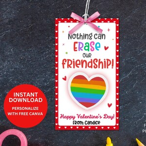 Eraser Valentine Printable Tag Non Candy Valentines Class Gift Kids