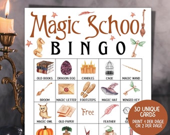 Magic School Bingo Game, Wizard Party Games, Magic Party Games, Kids Wizard Birthday Game, Shower Game, 30 Printable Bingo Cards