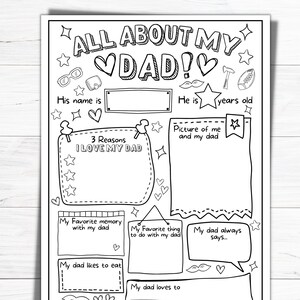 All About My Dad Daddy Printable DADDY Questionnaire Fill in the