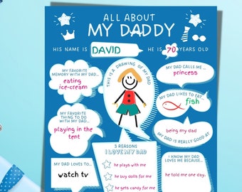 All About My Daddy Fathers Day Questionnaire Card, Fill In Blanks All About Dad Worksheet, DIY Fathers day Gift From Kids