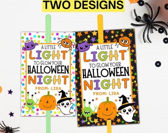 Halloween Glow Stick-tag, Halloween-nachtlampje Glow Stick-houder, afdrukbare Halloween-gunsttag, Halloween-klascadeau zonder snoep voor kinderen
