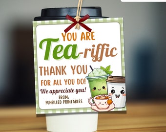 Tea Gift Tag, You are TEA-rrific Tea Appreciation Tag, Teacher Staff Appreciation Gift, Coworker Team Employee Thank You Tag, Iced Tea Tag