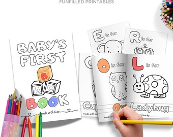 Livro de colorir do alfabeto para chá de bebê, atividade para o primeiro livro do alfabeto do bebê, lembrança do chá de bebê, presente imprimível para festa de primeiro aniversário