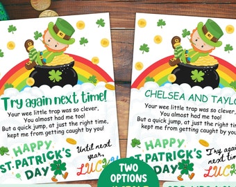 St Patricks Day Leprechaun Letter to child, Printable Leprechaun Letter, Leprechaun note from leprechaun trap, Catch a leprechaun game