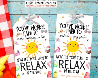 End of Year Teacher Gift Tag, Summer Teacher Gift Tag, Teacher Beach Towel Last Day Of School Gift, Teacher Thank You Tag