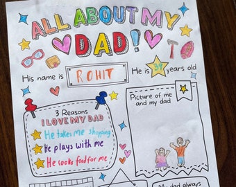 All About My Dad Printable, DIY Father's Day gift for Dad from Kids, Birthday Gift, Fill in the blank Coloring page, Dad questionnaire