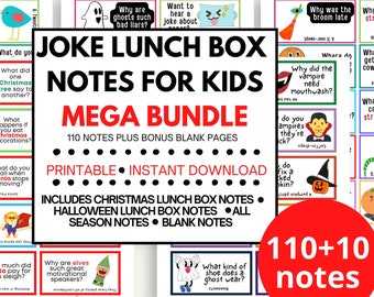 LunchBox Jokes For Kids PRINTABLE, School Lunch Box Notes Joke Cards For Kids, Funny Lunch Notes Bundle, Mix General Christmas Halloween