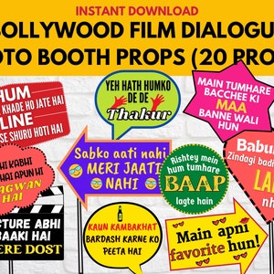 Bollywood Film Dialogue Photo Booth Props, Bollywood Party Signs, Desi Props, Indian theme celebrations, Punjabi Party DIY props printable