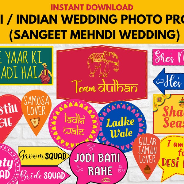 Indische Hochzeit Foto Requisiten, Desi Hochzeit Requisiten, DIY Desi Shadi Photo Booth Requisiten, DIY Dekoration, Sangeet Requisiten, Mehandi Fotos, PRINTABLE