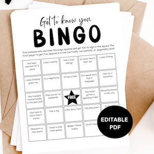 Bingo pour faire connaissance avec modifiable, Mingle Bingo, modèle de jeu de bingo brise-glace au travail, vacances au bureau, fête des employés, travail, événement, réunion de famille