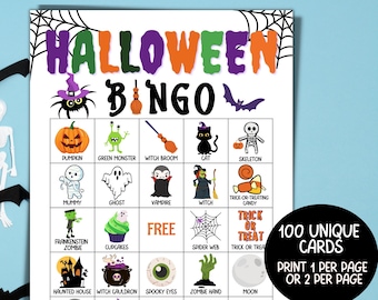 Halloween Bingo Printable, Halloween Game For Kids Adults, Halloween Activity, Kids Party Game, Preschool Class Halloween Party Game