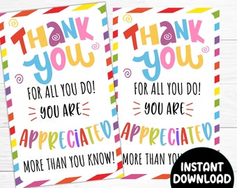 Appreciation Tags, Teacher, Employee Appreciation day, Thank you for all you do Gift tag, Coworker, Team, Staff, Nurse, Workplace, PTA