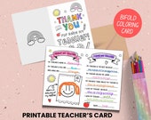 Teacher Thank You Coloring Card Bi-Fold Printable Kids Coloring Page, Appreciation Week Teacher Card, All About My Teacher Gift Fill In Card