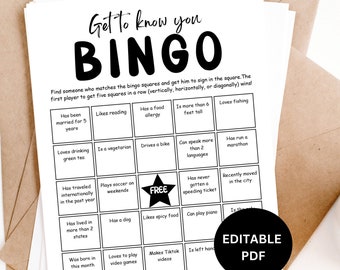 Editable Get To Know You Bingo, Mingle Bingo, Work Icebreaker Bingo Game Template, Holiday Office Party Employee Work Event Family Reunion