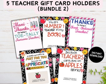 Teacher Appreciation Gift Card Holder Printable Bundle, Teacher Thank You Gift, Birthday Holiday End Of School Year Teacher Gift Card Holder