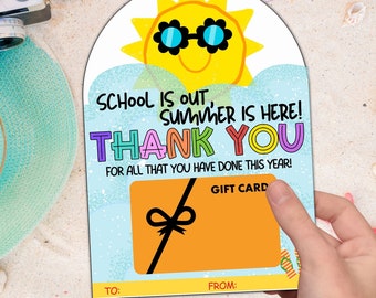 End Of Year Teacher Gift Card Holder, Teacher Summer Gift, Last Day Of School Year Teacher Gift Card holder Printable, Teacher Thank You