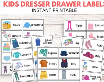 50 Kids Dresser Drawer Labels, Printable Kids Closet Storage Stickers, Kids Drawer Labels, Organization Labels, Kids Clothing Storage labels