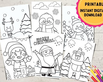 Printable Cute Christmas coloring pages for kids, kids Christmas activity, Christmas tree, Santa, Elf, snowman coloring page