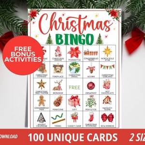 100 kerstbingokaarten voor volwassenen kinderen, kerstspel grote groep, werk kerstfeestspel, kantoorfeest vakantie bingo kinderfeestspel
