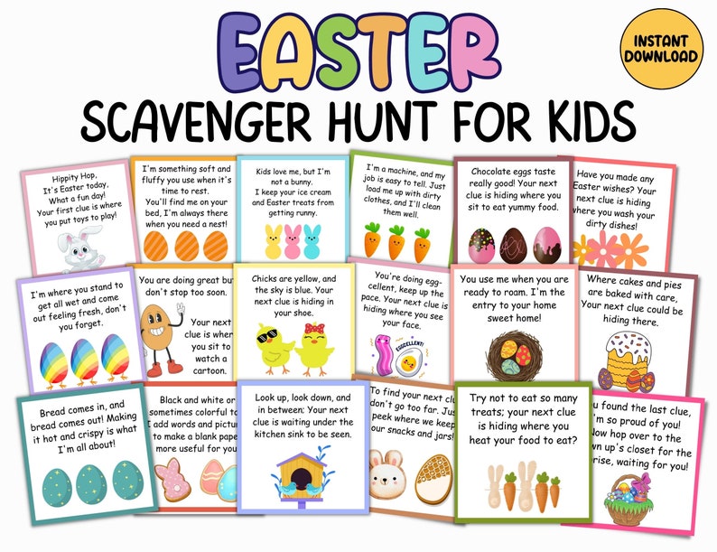 Easter scavenger hunt for kids printable