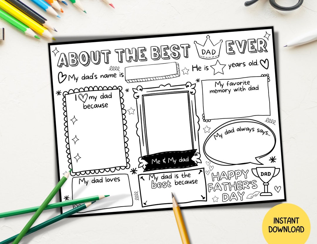 Last Minute Printable Fathers Day Gift From Kids, All About My Dad ...
