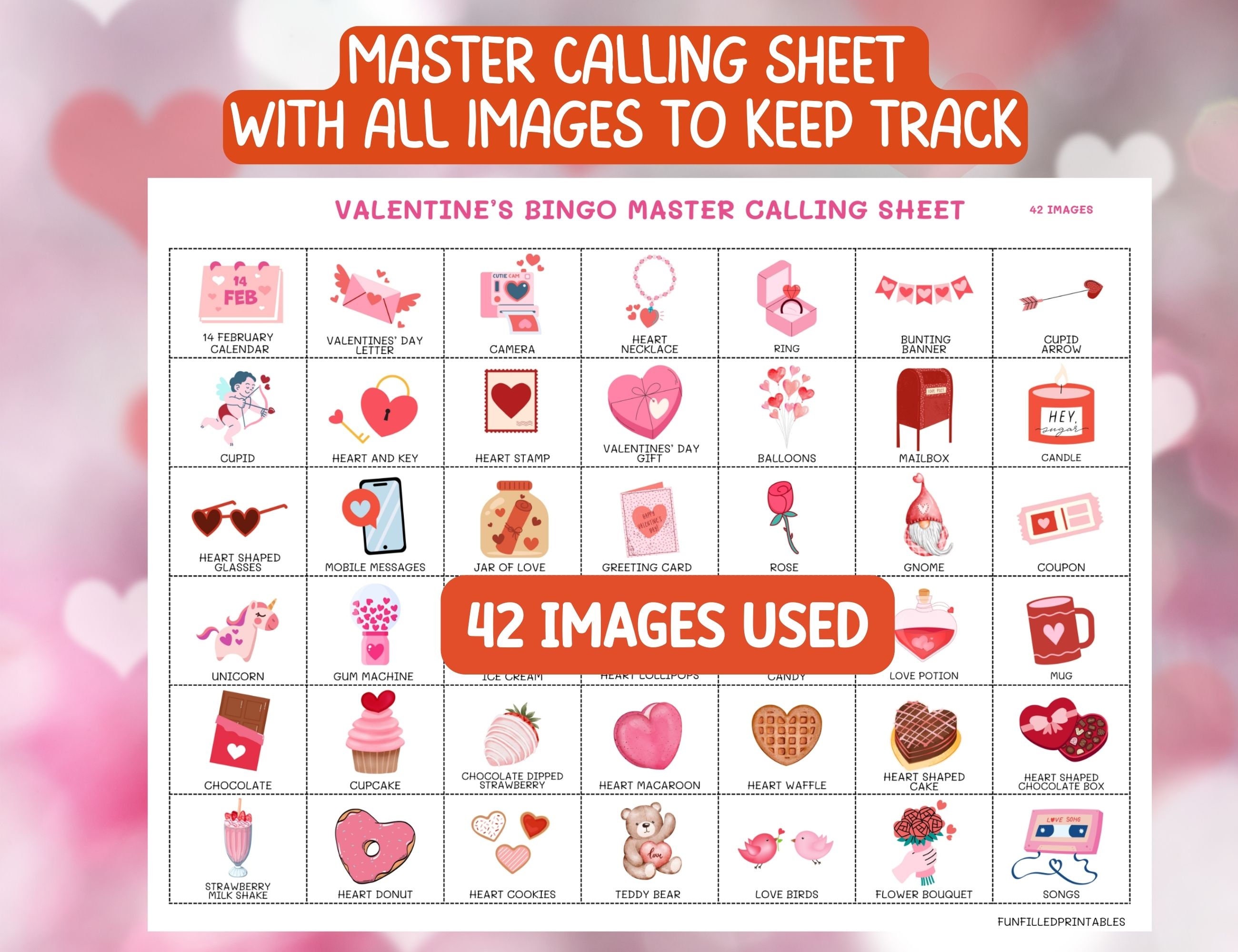50 Valentines Bingo Cards, Printable Valentines Day Game for Kids ...