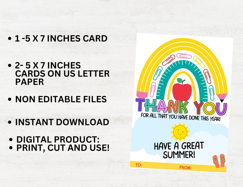 End of Year Gift for Teacher Summer Teacher Gift Card Holder, Thank You ...