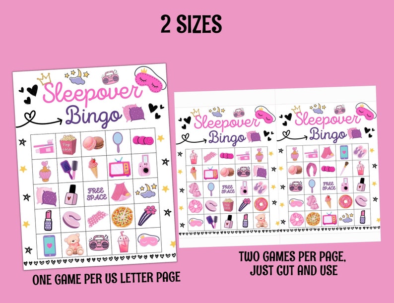 Sleepover bingo game, Slumber party bingo, Pajama Party bingo, Slumber Party Games, Sleepover Party, Birthday party bingo games printable image 3