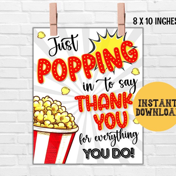 Popcorn Appreciation Sign Printable, Teacher Appreciation Staff Appreciation Break Room Sign PTO PTA Nurse Team Volunteer Coworker Employee