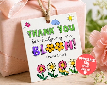 Teacher Appreciation Tag, Succulent /Plant /Flower Teacher Gift Tag, Thank You For Helping Me Bloom Tag, Teacher Thank You Tag, End of Year