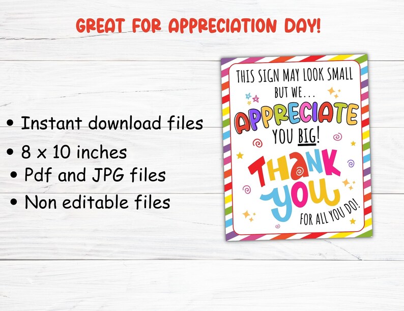 Appreciation Day Sign, Thank You Sign Printable, Employees Appreciation ...